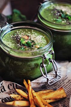 Spring Greens Soup with Baked Parsnip Fries