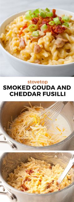 Stovetop Smoked Gouda and Cheddar Fusilli