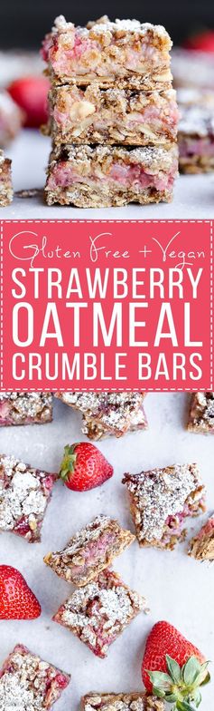 Strawberry Oatmeal Crumble Bars (Gluten Free + Vegan