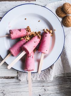 Strawberry, Peaches and Cream Popsicles with Amaretti