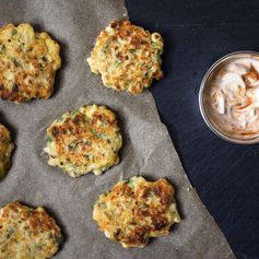 Sweet Corn Fritters with Sriracha-Lime Greek Yogurt