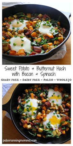 Sweet Potato Butternut Hash With Bacon & Spinach