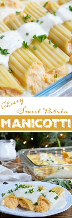 Sweet Potato Cheese Manicotti with Alfredo Sauce