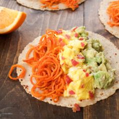 Sweet Potato Noodle & Egg Tacos with Citrus Guac [from Superfood Weeknight Meals]