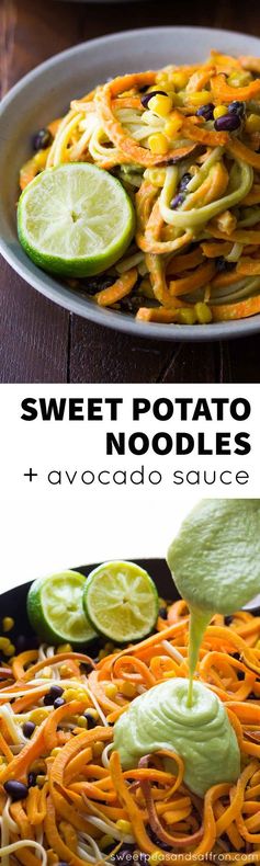 Sweet Potato Noodles with Black Beans and Creamy Avocado Sauce