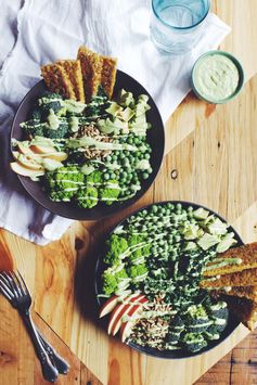 Tempeh Green Goddess Salad with Avocado Mint Dressing