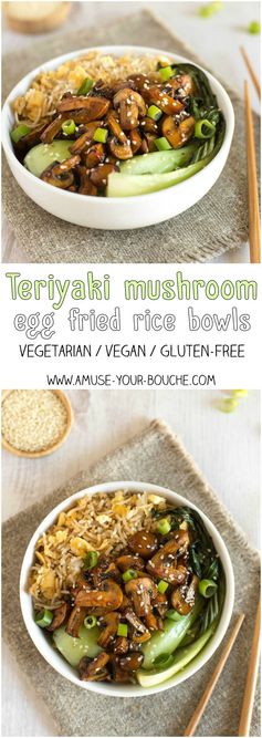 Teriyaki mushroom egg fried rice bowls