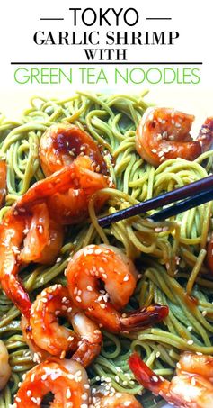 Tokyo Garlic Shrimp with Green Tea Noodles