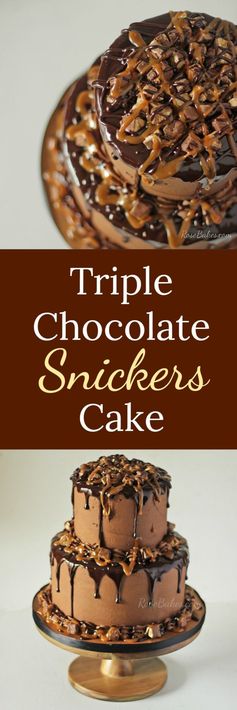 Triple Chocolate Snickers Cake