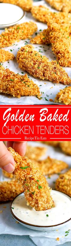 Truly Golden Crunchy Baked Chicken Tenders (Minimum Mess