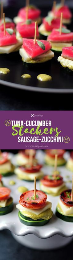 Tuna-Cucumber and Sausage-Zucchini Stackers