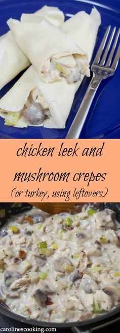 Turkey/chicken, leek and mushroom crepes