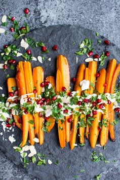 Vegan Christmas Dinner Side Dish - Maple Mustard Roasted Carrots with Roasted Garlic Cashew Cream