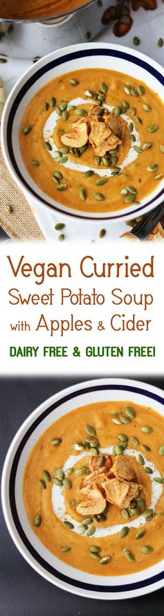 Vegan Curried Sweet Potato Soup with Apples and Cider | Dairy Free & Gluten Free