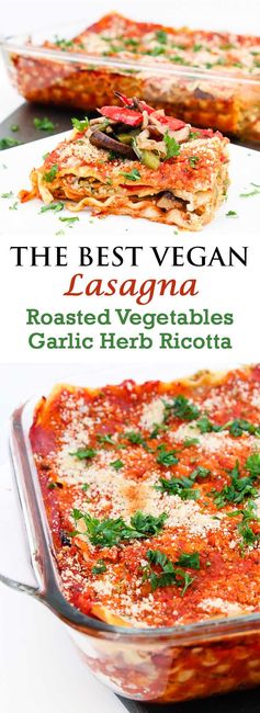 Vegan Lasagna Recipe with Roasted Veggies & Garlic Herb Ricotta