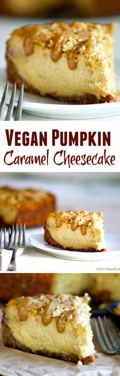 Vegan Pumpkin Cheesecake with Caramel Sauce