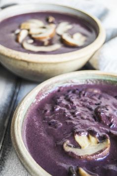 Vegan Purple Cream Of Mushroom Soup With Wild Black Rice