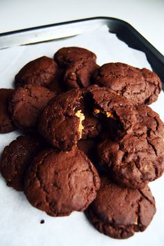 Vegan Salted Dark Chocolate Cookies with Peanut Butter Centre