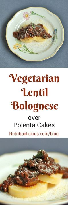 Vegetarian Lentil Bolognese over Polenta Cakes