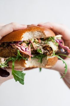 Veggie Burgers with Chipotle Kale Coleslaw