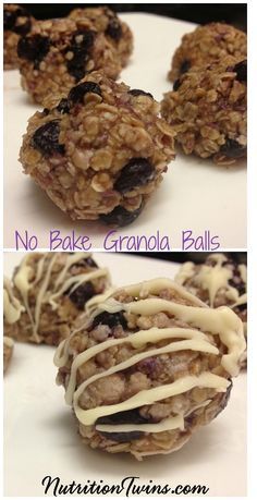 White Chocolate Drizzled Wild Blueberry Granola Balls (No-Bake!