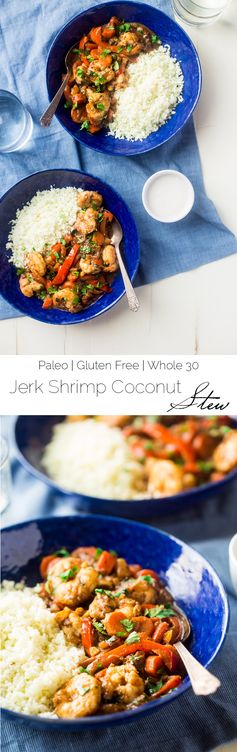 Whole 30 Paleo Jerk Shrimp Stew with Cauliflower Rice