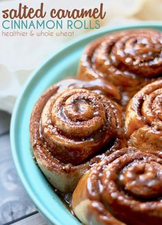 Whole Wheat Cinnamon Rolls [with salted caramel glaze]