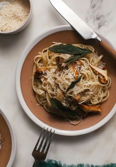 Wild Mushroom Spaghetti with Orange Butter + Crispy Sage