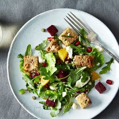 Winter Panzanella with Orange, Roasted Beets, and Pomegranate Seeds