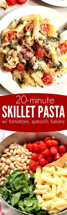 20-Minute Skillet Pasta with Tomatoes, Spinach and Beans