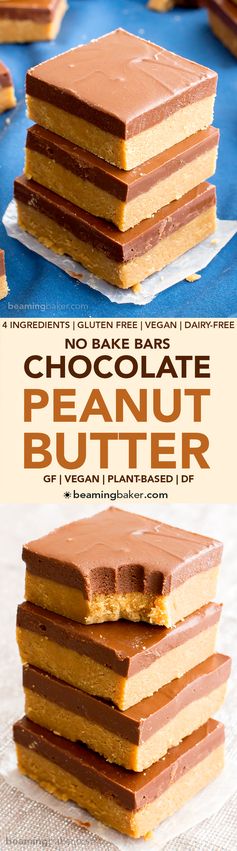 4 Ingredient No Bake Chocolate Peanut Butter Bars (Vegan, Gluten Free, Dairy-Free