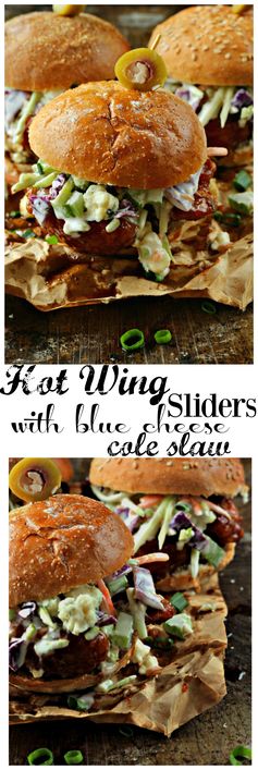 #ad Hot Wing Sliders with Blue Cheese Cole Slaw