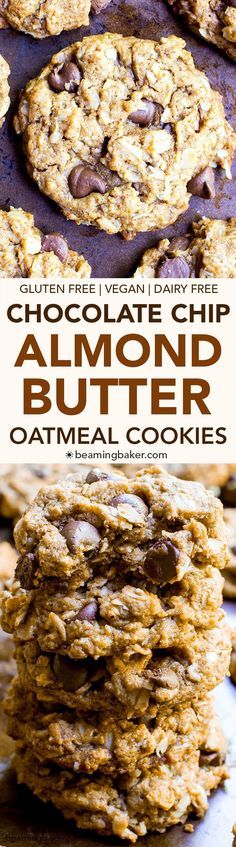 Almond Butter Oatmeal Chocolate Chip Cookies (Vegan, Gluten Free, Dairy Free