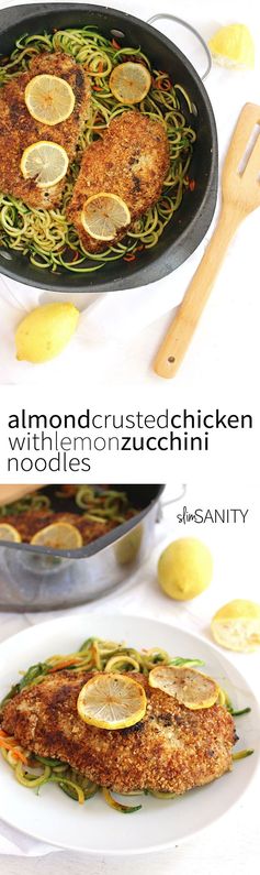 Almond Crusted Chicken with Lemon Zucchini Noodles