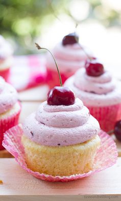 Almond Cupcakes with Fresh Cherry Frosting