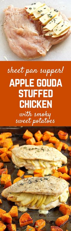 Apple Gouda Stuffed Chicken Breasts with Smoky Roasted Sweet Potatoes