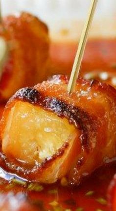 Applewood Bacon Wrapped Pineapple in Honey-Sriracha Sauce