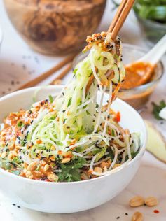Asian Cucumber Noodle Salad with Ginger Almond Dressing (GF, Vegan
