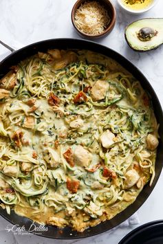 Avocado Alfredo Zoodles With Chicken + Sun Dried Tomatoes