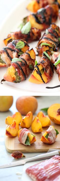 Bacon Wrapped Grilled Peaches with Balsamic Glaze