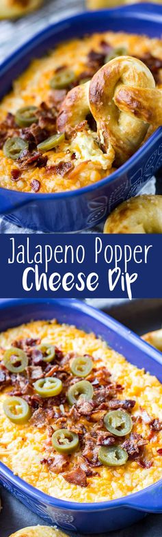 Baked Bacon Cheddar Jalapeno Popper Cheese Dip with Buttery Soft Pretzels