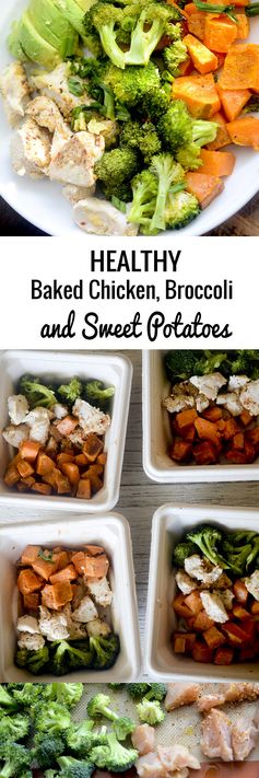 Baked Chicken, Broccoli, and Sweet Potatoes