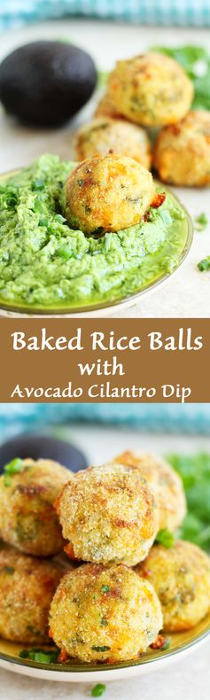 Baked Rice Balls with Avocado Cilantro Dip (Arancini