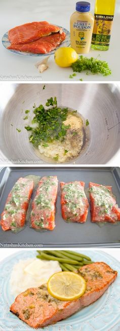 Baked Salmon with Garlic and Dijon