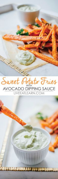 Baked Sweet Potato Fries with Avocado Dipping Sauce
