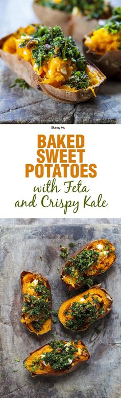 Baked Sweet Potatoes with Crispy Kale and Feta