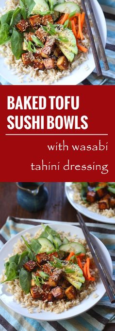 Baked Tofu Sushi Bowls with Wasabi Tahini Sauce