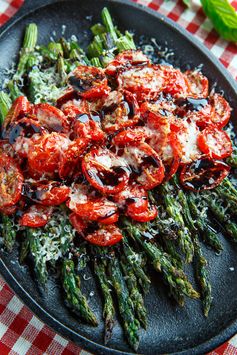 Balsamic Parmesan Roasted Asparagus and Tomatoes