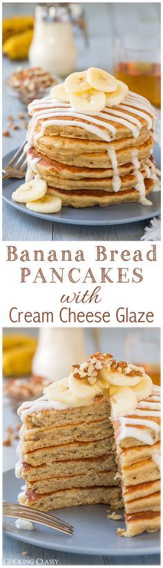 Banana Bread Pancakes with Cream Cheese Glaze