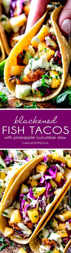 Blackened Fish Tacos with Pineapple Cucumber Slaw